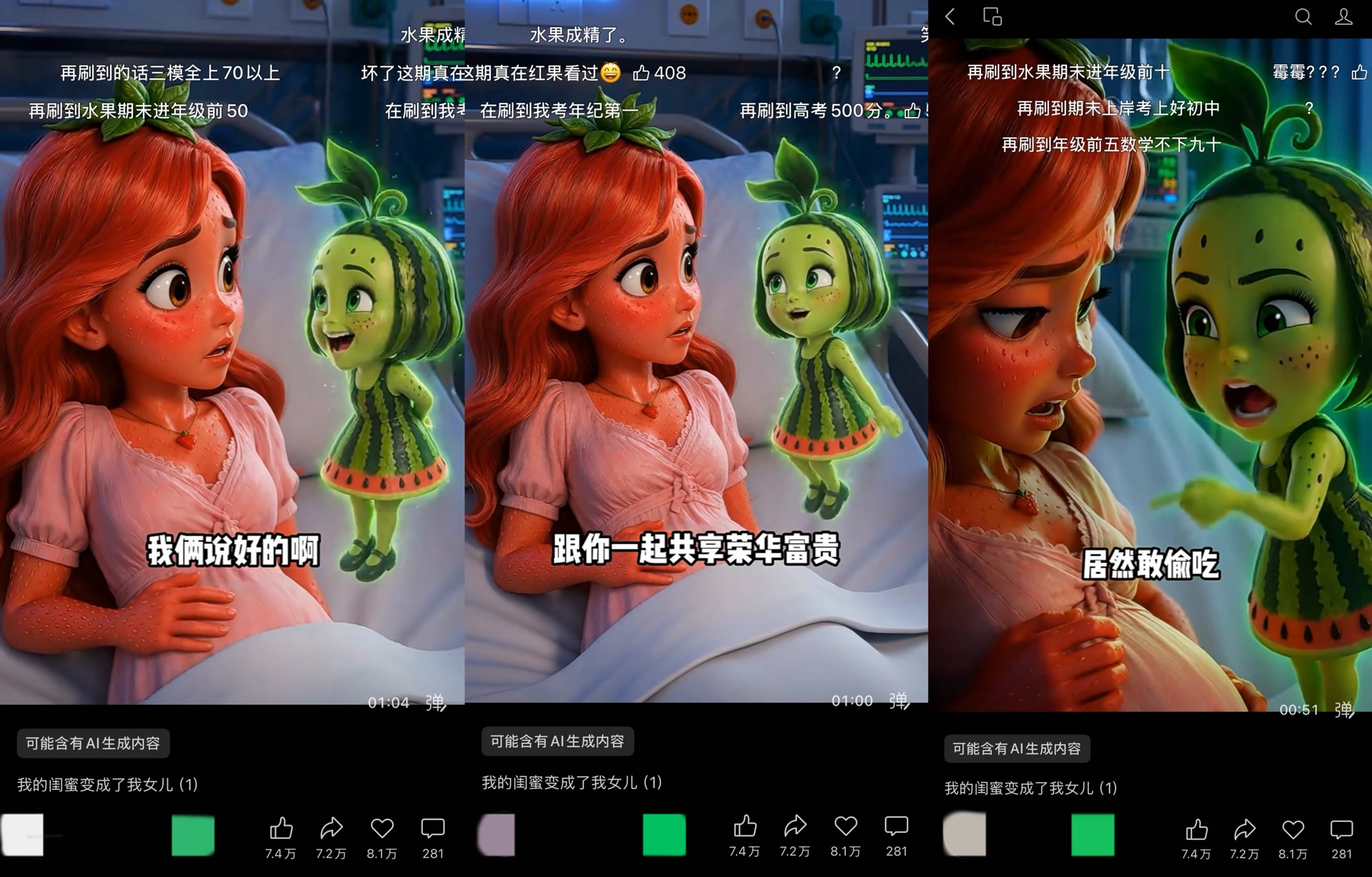《我的闺蜜变成了我的女儿》AI短剧中出现许多低幼化弹幕