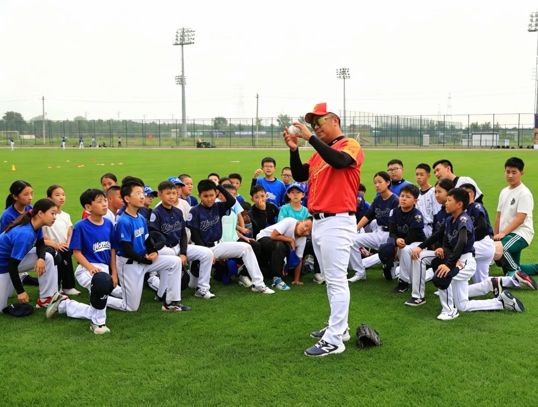棒球国手在向青少年讲解棒球知识。中国棒球协会供图