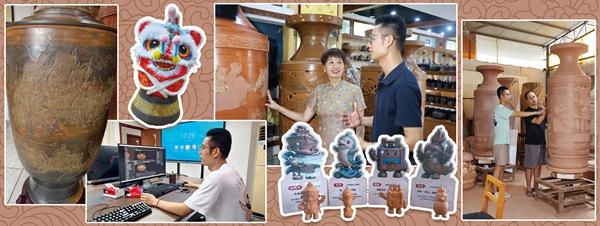 　　周建裕依托自主开发的“坭兴陶智设”智能体，进行新的文创设计；同时借助AI生成动画视频，以数字化手段留存坭兴陶的传统工艺细节。毛丽婷 中青报·中青网记者 谢洋/摄