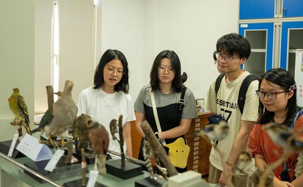 南开大学自然博物社的徐韵迪（左一）同学向观众讲解。南开大学 周子易/摄